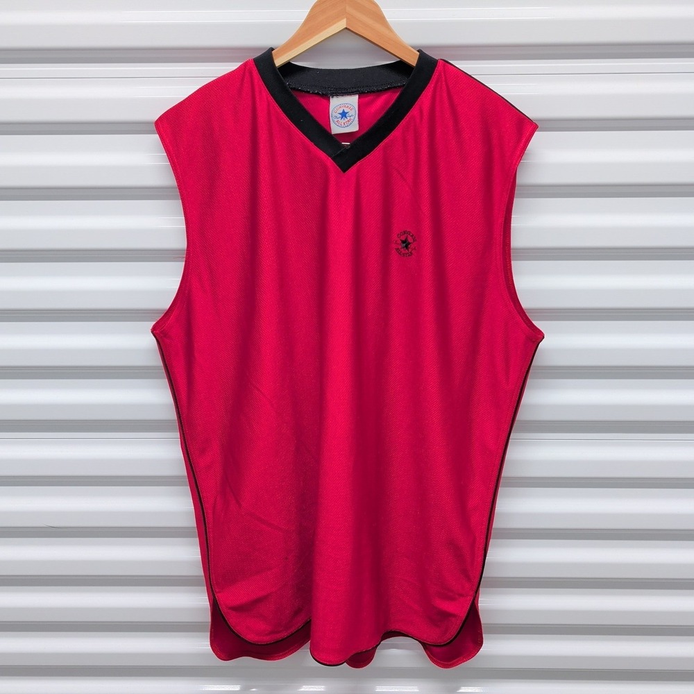 Converse All Star Jersey 2XL Mens Red Sleeveless Chuck Taylor V-Neck Mesh Shirt